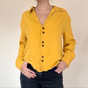 Zara mustard yellow button up blouse